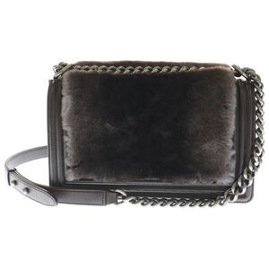 Chanel Boy Chanel Chain Shoulder Bag Handbag Brown Leather X Fur Silver Hardware